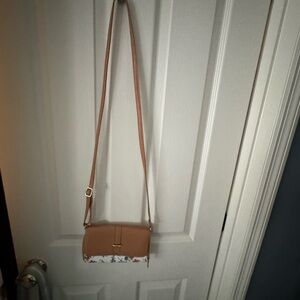 Women’s Tan Crossbody Bag with Floral Trim